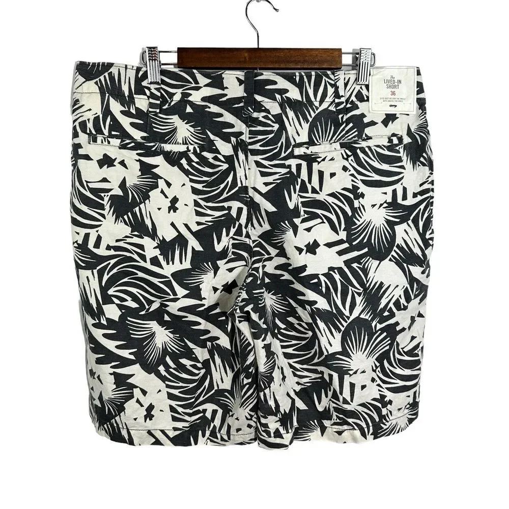 GAP The Lived-In Shorts NWT Linen Blend Gray White Floral Flat‎ Front Men's 36